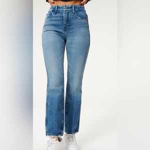 Good American Good Curve Straight Jeans Natural Fray Hem - Blue858 Size 16